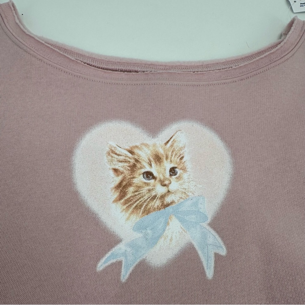 Old Navy Sweatshirt Girls M 8 Kids Boatneck Kids Cat Graphic Loose Fit New - Picture 2 of 8